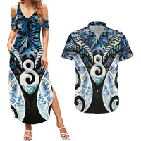 New Zealand Aotearoa Couples Matching Summer Maxi Dress and Hawaiian Shirt Pikorua Single Twist Green Paua Shell