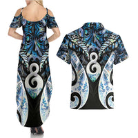 New Zealand Aotearoa Couples Matching Summer Maxi Dress and Hawaiian Shirt Pikorua Single Twist Green Paua Shell