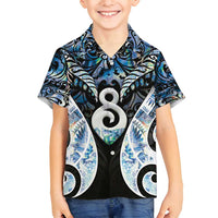 New Zealand Aotearoa Family Matching Long Sleeve Bodycon Dress and Hawaiian Shirt Pikorua Single Twist Green Paua Shell DT05 Son's Shirt Green - Polynesian Pride