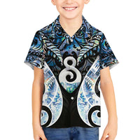 New Zealand Aotearoa Family Matching Off The Shoulder Long Sleeve Dress and Hawaiian Shirt Pikorua Single Twist Green Paua Shell