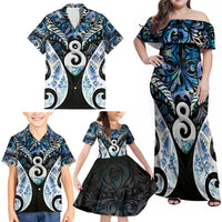 New Zealand Aotearoa Family Matching Off Shoulder Maxi Dress and Hawaiian Shirt Pikorua Single Twist Green Paua Shell DT05 - Polynesian Pride