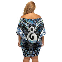 New Zealand Aotearoa Family Matching Off Shoulder Short Dress and Hawaiian Shirt Pikorua Single Twist Green Paua Shell