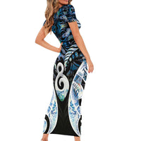 New Zealand Aotearoa Family Matching Short Sleeve Bodycon Dress and Hawaiian Shirt Pikorua Single Twist Green Paua Shell DT05 - Polynesian Pride
