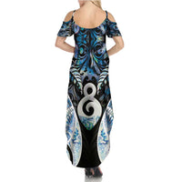 New Zealand Aotearoa Family Matching Summer Maxi Dress and Hawaiian Shirt Pikorua Single Twist Green Paua Shell DT05 - Polynesian Pride