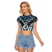 New Zealand Aotearoa Raglan Cropped T Shirt Pikorua Single Twist Green Paua Shell DT05 Female Green - Polynesian Pride