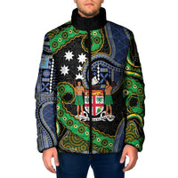 South Sea Islanders And Fiji Padded Jacket Fijian Coat Of Arms And Southern Cross DT05 Men Black - Polynesian Pride