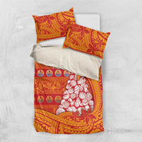 French Polynesia Christmas Bedding Set Seashell Xmas Tree Tribal Waves DT05 US Twin 172cm x 218cm Orange - Polynesian Pride