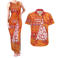 French Polynesia Christmas Couples Matching Tank Maxi Dress and Hawaiian Shirt Seashell Xmas Tree Tribal Waves - Polynesian Pride