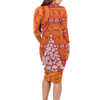 French Polynesia Christmas Family Matching Long Sleeve Bodycon Dress and Hawaiian Shirt Seashell Xmas Tree Tribal Waves - Polynesian Pride