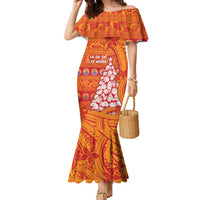 French Polynesia Christmas Family Matching Mermaid Dress and Hawaiian Shirt Seashell Xmas Tree Tribal Waves - Polynesian Pride