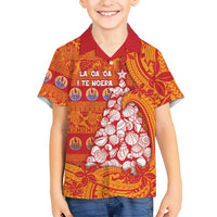 French Polynesia Christmas Family Matching Mermaid Dress and Hawaiian Shirt Seashell Xmas Tree Tribal Waves DT05 Son's Shirt Orange - Polynesian Pride