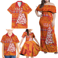 French Polynesia Christmas Family Matching Off Shoulder Maxi Dress and Hawaiian Shirt Seashell Xmas Tree Tribal Waves DT05 - Polynesian Pride