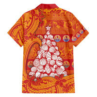 French Polynesia Christmas Family Matching Off Shoulder Maxi Dress and Hawaiian Shirt Seashell Xmas Tree Tribal Waves - Polynesian Pride