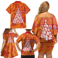 French Polynesia Christmas Family Matching Off Shoulder Short Dress and Hawaiian Shirt Seashell Xmas Tree Tribal Waves DT05 - Polynesian Pride