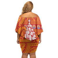 French Polynesia Christmas Family Matching Off Shoulder Short Dress and Hawaiian Shirt Seashell Xmas Tree Tribal Waves DT05 - Polynesian Pride