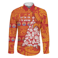 French Polynesia Christmas Family Matching Tank Maxi Dress and Hawaiian Shirt Seashell Xmas Tree Tribal Waves DT05 Dad's Shirt - Long Sleeve Orange - Polynesian Pride