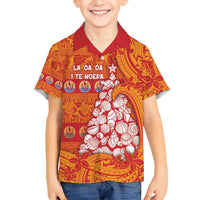 French Polynesia Christmas Family Matching Tank Maxi Dress and Hawaiian Shirt Seashell Xmas Tree Tribal Waves DT05 Son's Shirt Orange - Polynesian Pride