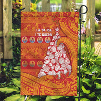 French Polynesia Christmas Garden Flag Seashell Xmas Tree Tribal Waves - Polynesian Pride