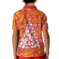 French Polynesia Christmas Kid Polo Shirt Seashell Xmas Tree Tribal Waves - Polynesian Pride