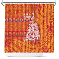French Polynesia Christmas Shower Curtain Seashell Xmas Tree Tribal Waves DT05 Orange - Polynesian Pride