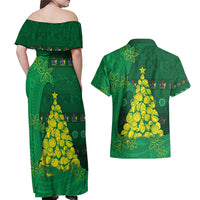 Cook Islands Christmas Couples Matching Off Shoulder Maxi Dress and Hawaiian Shirt Seashell Xmas Tree Tribal Waves DT05 - Polynesian Pride
