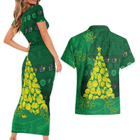 Cook Islands Christmas Couples Matching Short Sleeve Bodycon Dress and Hawaiian Shirt Seashell Xmas Tree Tribal Waves DT05 - Polynesian Pride