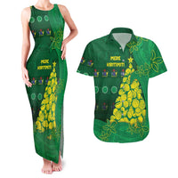 Cook Islands Christmas Couples Matching Tank Maxi Dress and Hawaiian Shirt Seashell Xmas Tree Tribal Waves DT05 Green - Polynesian Pride