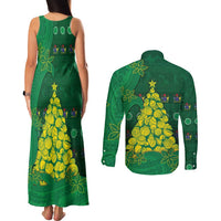 Cook Islands Christmas Couples Matching Tank Maxi Dress and Long Sleeve Button Shirt Seashell Xmas Tree Tribal Waves DT05 - Polynesian Pride