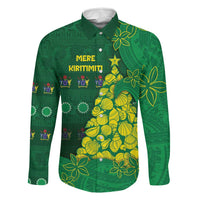Cook Islands Christmas Family Matching Long Sleeve Bodycon Dress and Hawaiian Shirt Seashell Xmas Tree Tribal Waves DT05 Dad's Shirt - Long Sleeve Green - Polynesian Pride