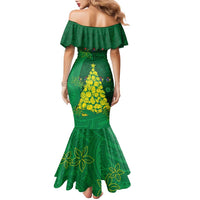Cook Islands Christmas Family Matching Mermaid Dress and Hawaiian Shirt Seashell Xmas Tree Tribal Waves DT05 - Polynesian Pride