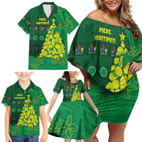 Cook Islands Christmas Family Matching Off Shoulder Short Dress and Hawaiian Shirt Seashell Xmas Tree Tribal Waves - Polynesian Pride