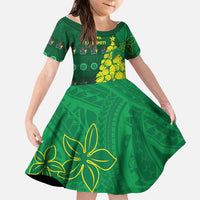 Cook Islands Christmas Family Matching Puletasi and Hawaiian Shirt Seashell Xmas Tree Tribal Waves DT05 Daughter's Dress Green - Polynesian Pride