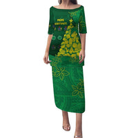 Cook Islands Christmas Family Matching Puletasi and Hawaiian Shirt Seashell Xmas Tree Tribal Waves DT05 Mom's Dress Green - Polynesian Pride