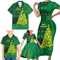 Cook Islands Christmas Family Matching Short Sleeve Bodycon Dress and Hawaiian Shirt Seashell Xmas Tree Tribal Waves - Polynesian Pride