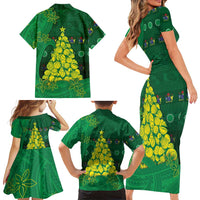 Cook Islands Christmas Family Matching Short Sleeve Bodycon Dress and Hawaiian Shirt Seashell Xmas Tree Tribal Waves - Polynesian Pride
