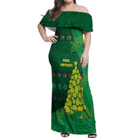Cook Islands Christmas Off Shoulder Maxi Dress Seashell Xmas Tree Tribal Waves DT05 Women Green - Polynesian Pride