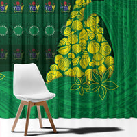 Cook Islands Christmas Window Curtain Seashell Xmas Tree Tribal Waves - Polynesian Pride