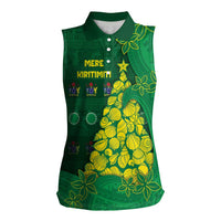Cook Islands Christmas Women Sleeveless Polo Shirt Seashell Xmas Tree Tribal Waves DT05 Female Green - Polynesian Pride