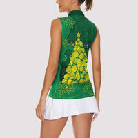Cook Islands Christmas Women Sleeveless Polo Shirt Seashell Xmas Tree Tribal Waves DT05 - Polynesian Pride