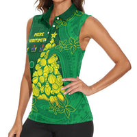 Cook Islands Christmas Women Sleeveless Polo Shirt Seashell Xmas Tree Tribal Waves DT05 - Polynesian Pride