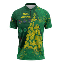 Cook Islands Christmas Zipper Polo Shirt Seashell Xmas Tree Tribal Waves - Polynesian Pride