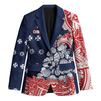 Wallis And Futuna Christmas Blazer Seashell Xmas Tree Tribal Waves - Polynesian Pride