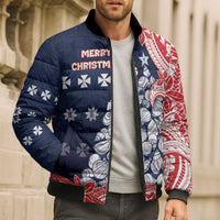 Wallis And Futuna Christmas Bomber Puffer Jacket Seashell Xmas Tree Tribal Waves - Polynesian Pride