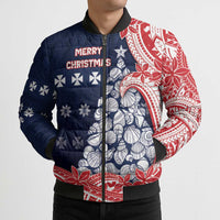 Wallis And Futuna Christmas Bomber Puffer Jacket Seashell Xmas Tree Tribal Waves - Polynesian Pride