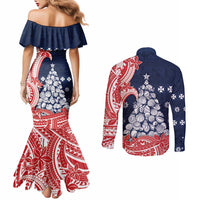 Wallis And Futuna Christmas Couples Matching Mermaid Dress and Long Sleeve Button Shirt Seashell Xmas Tree Tribal Waves DT05 - Polynesian Pride