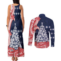 Wallis And Futuna Christmas Couples Matching Tank Maxi Dress and Long Sleeve Button Shirt Seashell Xmas Tree Tribal Waves DT05 - Polynesian Pride