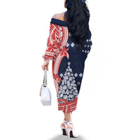 Wallis And Futuna Christmas Family Matching Off The Shoulder Long Sleeve Dress and Hawaiian Shirt Seashell Xmas Tree Tribal Waves DT05 - Polynesian Pride