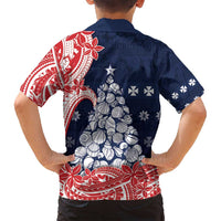 Wallis And Futuna Christmas Family Matching Off Shoulder Maxi Dress and Hawaiian Shirt Seashell Xmas Tree Tribal Waves - Polynesian Pride