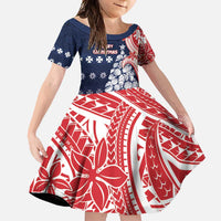 Wallis And Futuna Christmas Family Matching Off Shoulder Maxi Dress and Hawaiian Shirt Seashell Xmas Tree Tribal Waves DT05 Daughter's Dress Navy - Polynesian Pride