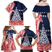 Wallis And Futuna Christmas Family Matching Off Shoulder Maxi Dress and Hawaiian Shirt Seashell Xmas Tree Tribal Waves - Polynesian Pride